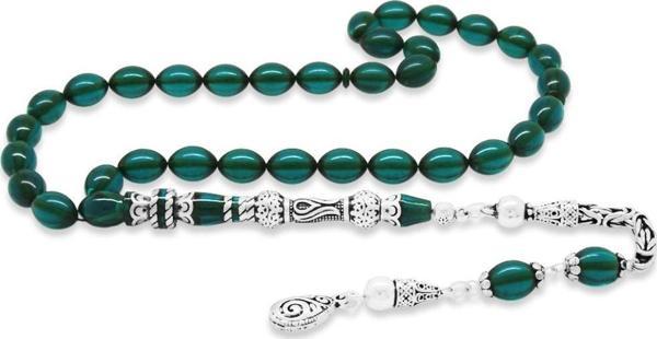 925 Ayar Gümüş Kral Püsküllü Nakkaş İmameli Lale Tasarım Turkuaz Ateş Kehribar Tesbih - Image 1