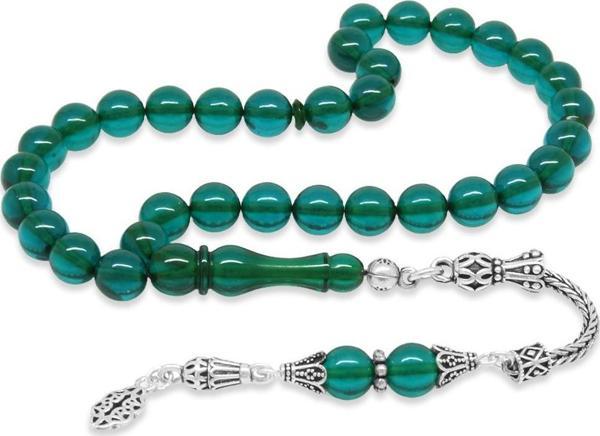 925 Ayar Gümüş Püsküllü Küre Kesim Turkuaz Ateş Kehribar Tesbih - Image 1