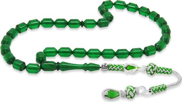 Bakır Kazaz Püsküllü Uçlu Kapsül Kesim Yeşil Ateş Kehribar Tesbih - Image 1