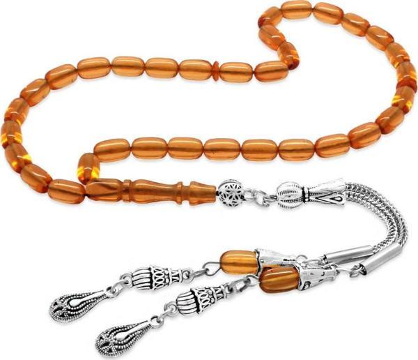 Kararmaz Metal 2li Kamçı Püsküllü Kapsül Kesim Bilek Boy Gün Batımı Ateş Kehribar Tesbih - Image 1