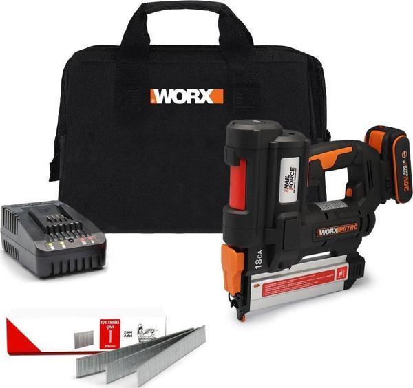 WORX WX842 20Volt/2.0Ah Li-ion 15-50mm Profesyonel Şarjlı Çivi Çakma Makinesi + 2700 Adet Yedek Çivi - Image 1