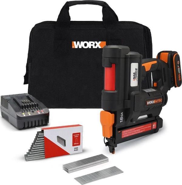 WORX WX844 20Volt/2.0Ah Li-ion 16-40mm Profesyonel Şarjlı Zımba Makinesi + 2700 Adet Yedek Zımba - Image 1