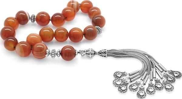 Kararmaz Metal Püsküllü Küre Kesim Akik Efe Doğaltaş Tesbih - Image 1