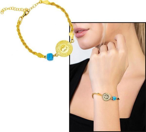 Gold Renk Çeyrek Altın Tasarım 925 Ayar Gümüş Kadın Bileklik - Image 1