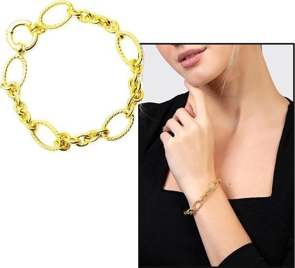 Gold Renk Halka Geçişli Halloy Model 925 Ayar Gümüş Kadın Bileklik - Image 1