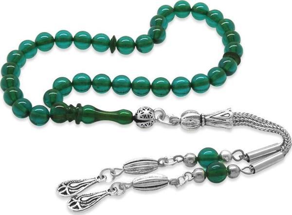 Kararmaz Metal Püsküllü Küre Kesim Bilek Boy Turkuaz Ateş Kehribar Tesbih - Image 1