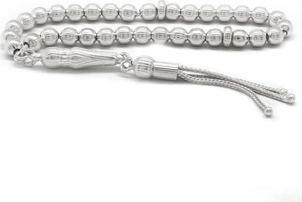 Kalem İşçilikli Üç Püsküllü Küre Kesim Bilek Boy 925 Ayar Gümüş Tesbih - Image 1