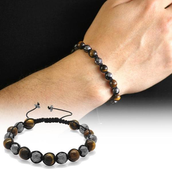 Makrome Örgülü Küre Kesim Kaplangözü-Fasetalı Hematit Kombinli Doğaltaş Bileklik - Image 1