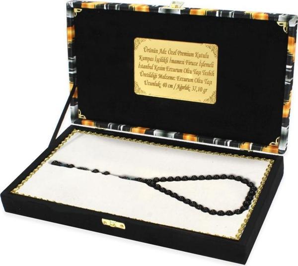 Özel Premium Kutulu Kumpas İşçilikli İmamesi Firuze İşlemeli İstanbul Kesim Erzurum Oltu Taşı Tesbih - Image 1