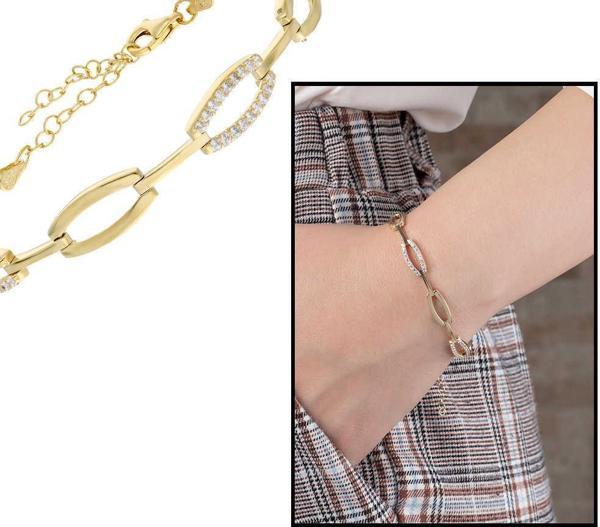 Zirkon Taşlı 6lı Cats Eye Gold Renk 925 Ayar Gümüş Bayan Bileklik - Image 1