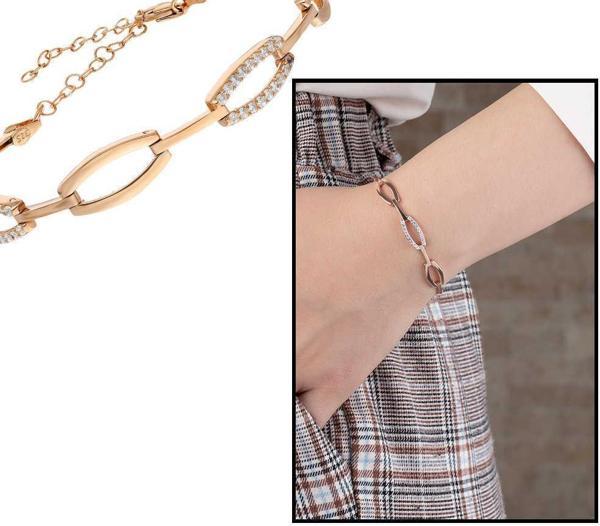 Zirkon Taşlı 6lı Cats Eye Rose Renk 925 Ayar Gümüş Bayan Bileklik - Image 1