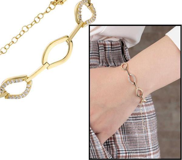 Zirkon Taşlı 6lı Marina Model Gold Renk 925 Ayar Gümüş Bayan Bileklik - Image 1