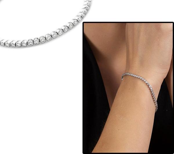 Zirkon Taşlı Tarz Tasarım Tam Tur 925 Ayar Gümüş Kadın Bileklik - Image 1