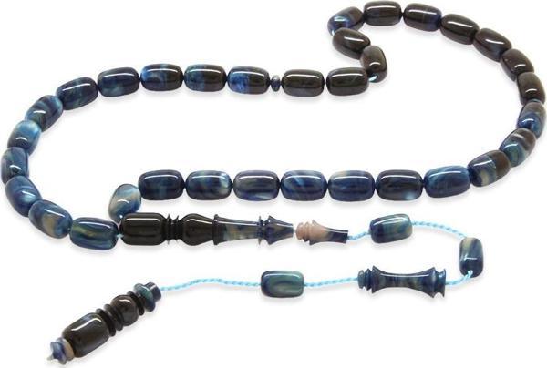 Sistemli Her Bir Tanesi & İmamesi Usta işçilikli Kapsül Kesim Sedefli Süzme Mavi-Siyah Katalin Tesbih - Image 1