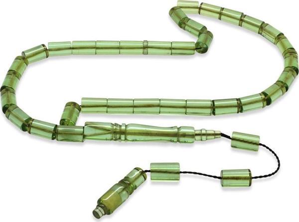 Sistemli Kesme Kesim Su Yeşili Ateş Kehribar Tesbih - Image 1