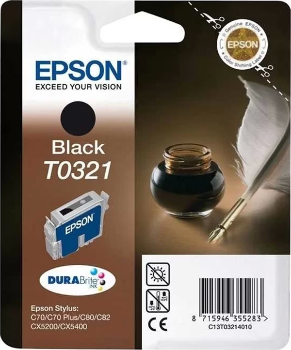 OUTLET EPSON T0321 C13T03214020 SİYAH ORJİNAL KARTUŞ 1240 SAYFA (C70 C80 C82 CX4500) - Image 1