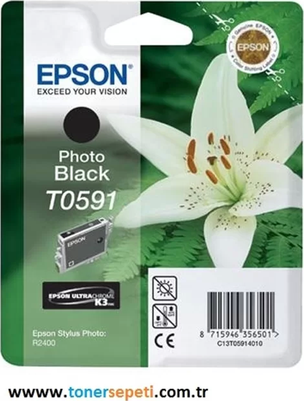 OUTLET EPSON T0591 C13T05914020 FOTO SİYAH ORJİNAL KARTUŞ 450 SAYFA (STYLUS PHOTO R2400) - Image 1