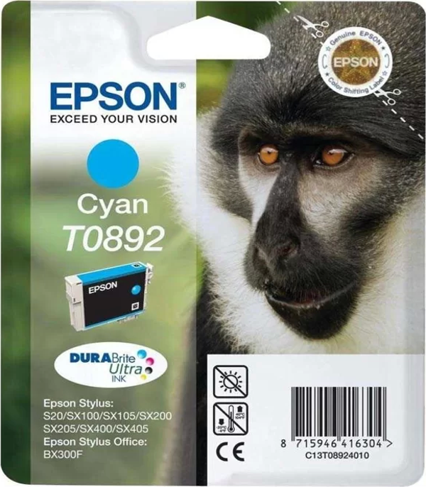 OUTLET EPSON T0892 C13T08924020 MAVİ ORJİNAL KARTUŞ 185 SAYFA (STYLUS S20 S21 SX100 SX105 SX110) - Image 1