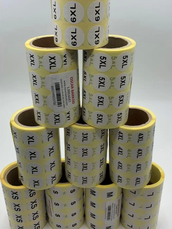 BEDEN ETİKETİ 20 MM YUVARLAK BASKILI ( S) 1000 Lİ SARIM - Image 1