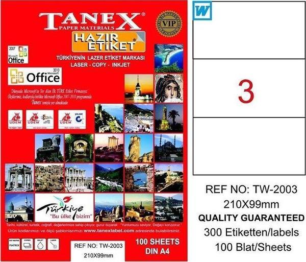 TANEX 2003 LASER ETİKET 210x99mm 1x3 300 ADET - Image 1