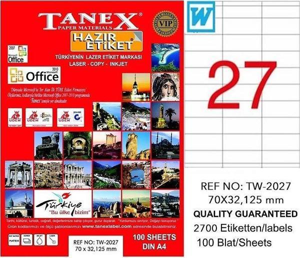 TANEX 2027 LASER ETİKET 70x32mm 27x100 2700 ADET - Image 1