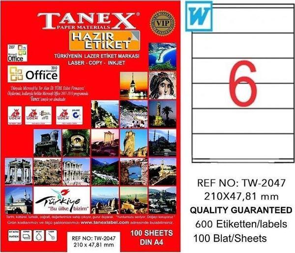 TANEX 2047 LASER ETİKET 210x47.81mm 6x100 600 ADET - Image 1