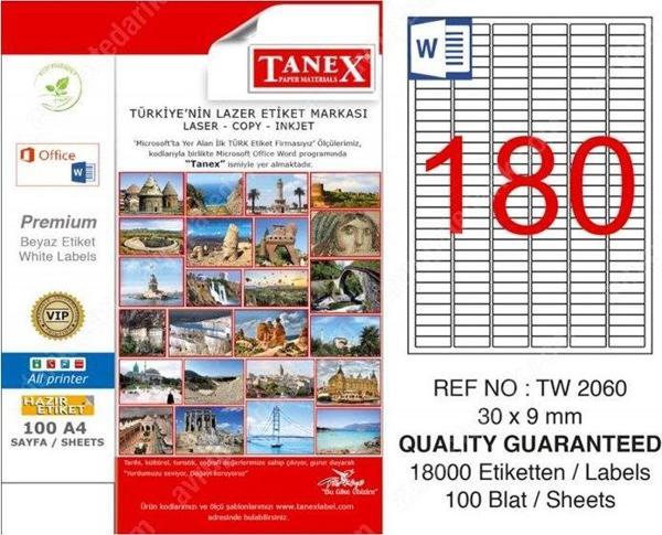 TANEX 2060 LASER ETİKET 30x9mm 180x100 18000 ADET - Image 1