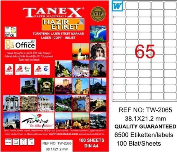 TANEX 2065 LASER ETİKET 38x21mm 65x100 6500 ADET - Image 1