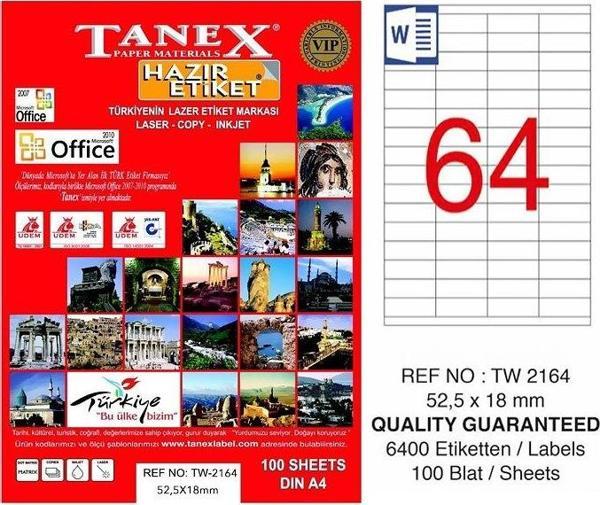 TANEX 2164 LASER ETİKET 52x18mm 64x100 6400 ADET - Image 1
