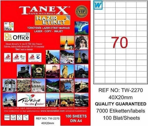 TANEX 2270 LASER ETİKET 40x20mm 70x100 7000 ADET - Image 1