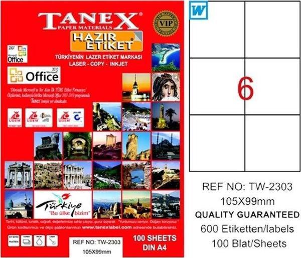 TANEX 2303 LASER ETİKET 105x99mm 6x100 600 ADET - Image 1
