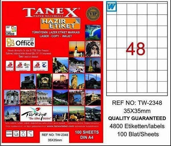 TANEX 2348 LASER ETİKET 35x35mm 72x100 7200 ADET - Image 1