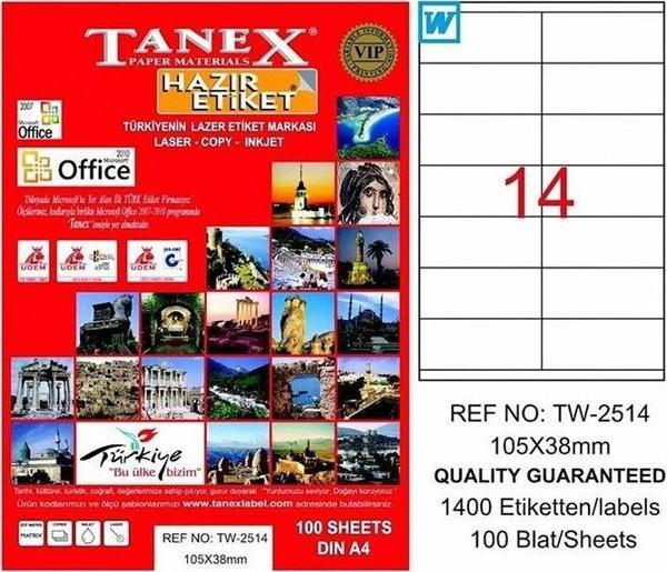 TANEX 2514 LASER ETİKET 105x38mm 14x100 1400 ADET - Image 1