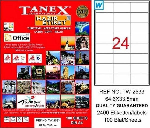 TANEX 2533 LASER ETİKET 64x33mm 24x100 2400 ADET - Image 1