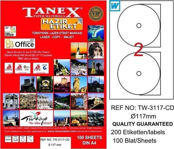 TANEX 3117 LASER CD ETİKETİ 117mm 2x100 200 ADET - Image 1