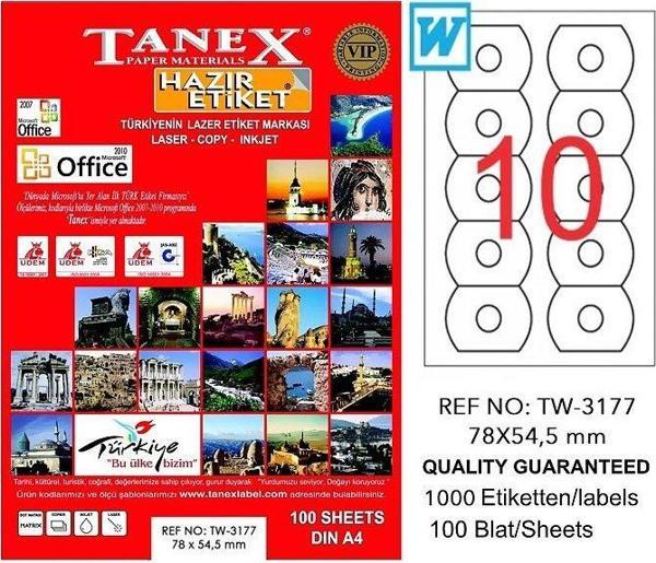 TANEX 3177 LASER CD ETİKETİ 78x54.5mm 10x100 ADET - Image 1