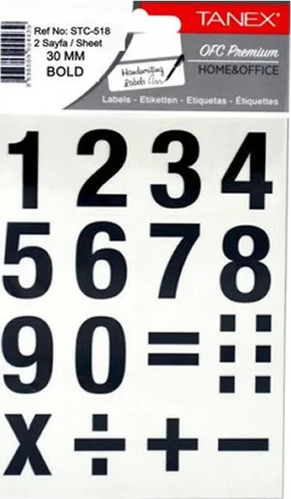 TANEX STC-518 RAKAM ETİKETİ 30mm 2Lİ POŞET - Image 1