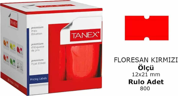 Tanex 12x21 Motex Çizgili Flo Kırmızı Etiket 800 Adet - Image 1