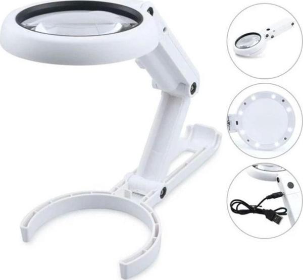 Smyrna Usb Şarj Edilebilir Katlanabilir 3.510X Büyüteç 8 Ledli Masa Ve Eliçin Taşınabilir Büyüteç Fs90Rc - Image 1
