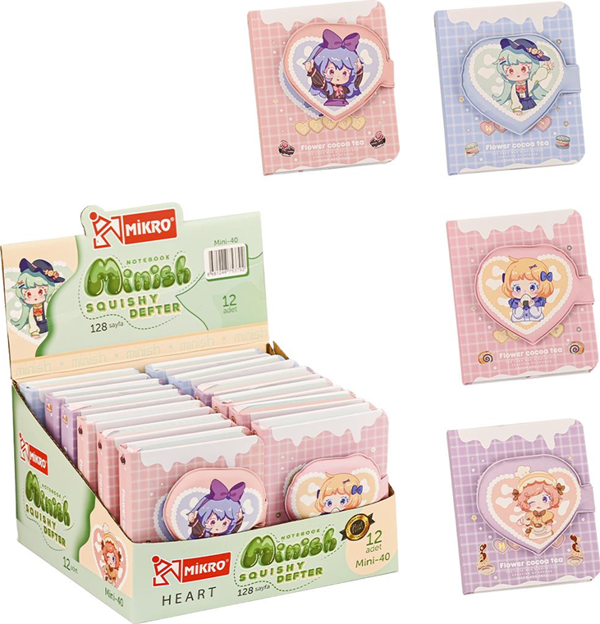 Mikro Not Defteri Minish Heart Squishy Mini 128 Yaprak Mini-40 (Karışık Renk 1 Adet) - Image 1