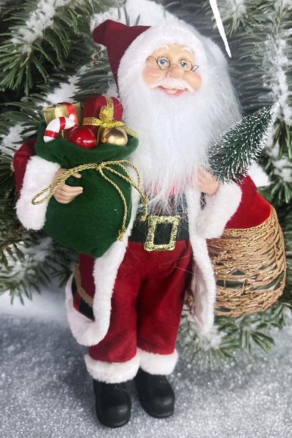 Yılbaşı Süsü Noel Baba Biblo Figür Büyük Boy 45cm -Elinde Çam Ağacı ve Hediye Çuvalı ile - Image 1