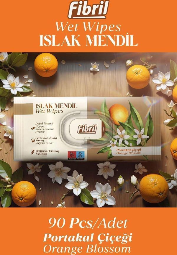 Fibril Portakal Çiçeği Kokulu Islak Mendil 3X90 Pk 270 Yaprak Doğal Esans , Geri Dönüştürülebilir Kumaş - Image 1