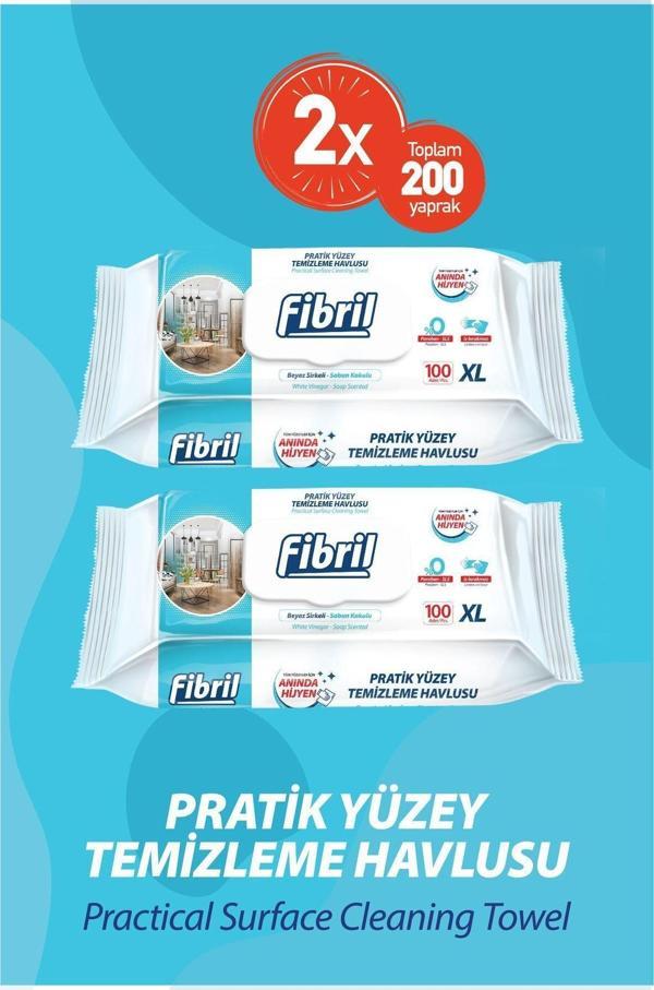 Fibril Pratik Yüzey Temizlik Havlusu Beyaz Sirkeli Sabun Kokulu 2 X 100 (Toplam 200 Yaprak) - Image 1