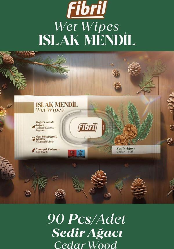 Fibril Sedir Ağacı Kokulu Islak Mendil L3X90 Lı Paket 270 Yaprak Doğal Esans , Geri Dönüştürülebilir Kumaş - Image 1