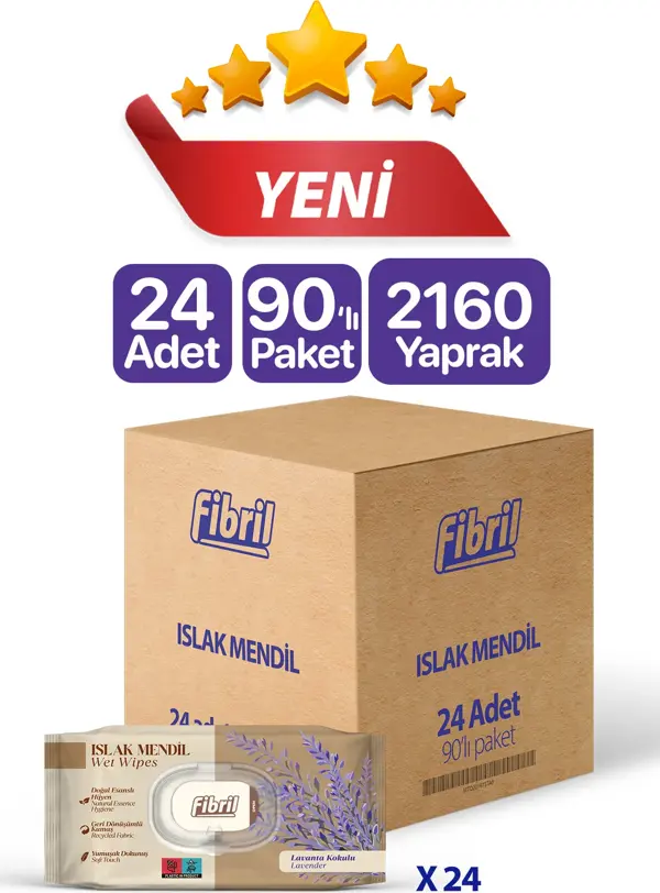 Fibril Yeni Lavanta Kokulu Islak Mendil 24X90 Pk 2160 Yprk Doğal Esans , Geri Dönüştürülebilir Kumaş - Image 1