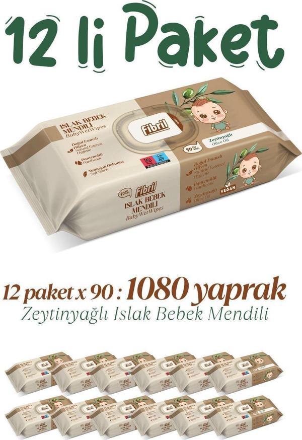 Fibril Zeytinyağlı Islak Bebek Mendili 12X90Lı Paket 1080 Yaprak - Image 1