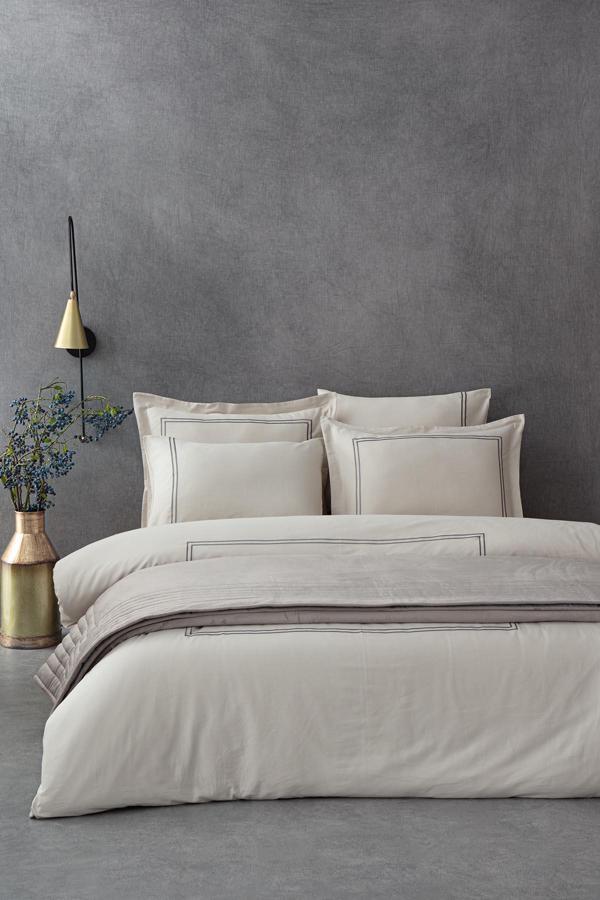 Ecocotton Lavin Organik Pamuk Saten Nakışlı Çift Kişilik Nevresim Takımı - Image 1