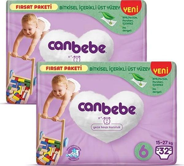 Canbebe Bebek Bezi Fırsat Paketi 6 Beden XL (15-27 Kg) 32 li x 2 Adet - Image 1