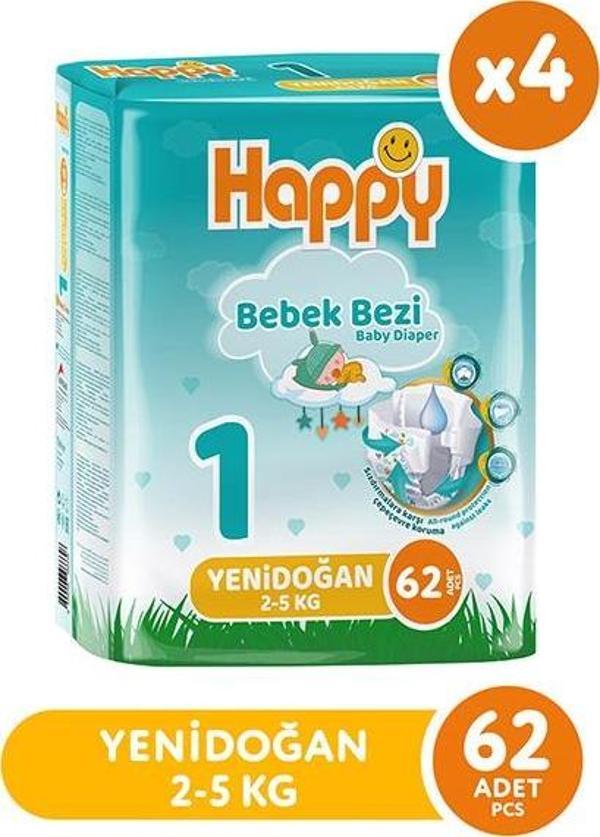 Happy Bebek Bezi Yenidoğan 1 No 62 li x 4 Adet - Image 1