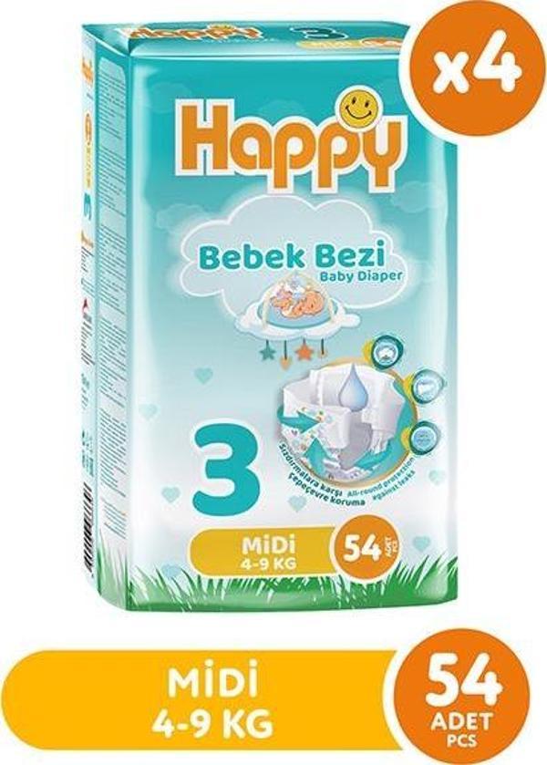 Happy Bebek Bezi Midi 3 No 54 lü x 4 Adet - Image 1